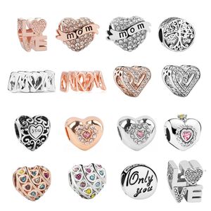 Lady DIY 925 cuentas de plata esterlina compatibles con pulseras Pandora MOM Love Heart Charms con caja original Pulsera a juego para mujer Joyería de lujo