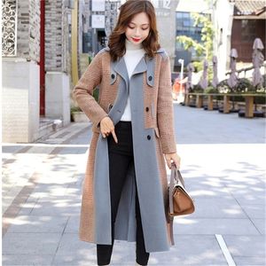 Office Lady Slim Womens Long Coats Winter Fashion Solid Wool Blend Coat and Jacket Ladies Coats 201215
