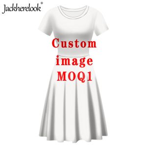 Jackherelook Özel Görüntü Baskı Yaz Kadınlar Zarif Parti Elbise Leydi Kısa Kollu Robe Mujer Drop 220616