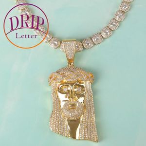 Pendant Necklaces Big Religious Jesus Head 5A Cubic Zircon Men's Hip Hop JewelryPendant Godl22