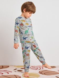 Set pigiama con top e pantaloni con stampa di dinosauri per bambini e ragazzi SHE