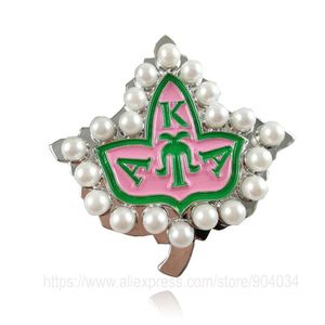 10pcs AKA 20pearl pink and green enamel brooch Alpha K Alpha Sorority pin Jewelry255Q