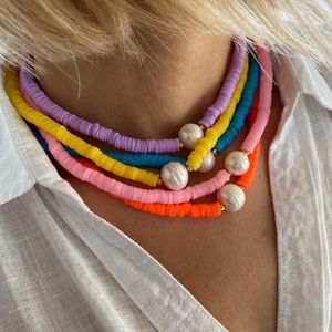 Charkers Fashion Brand colar Handmade Polymer Claywater Pérola de água doce Jóias Mulheres Bohemian FriendshipChokers Sidn22