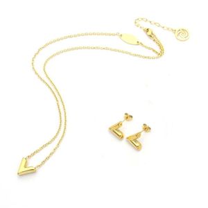 Wholesale gold necklace long set for sale - Group buy 20 design mix simple Jewelry sets heart letter pendant letter earrings long necklace Fashion Stainless Steel K Gold silver rose V