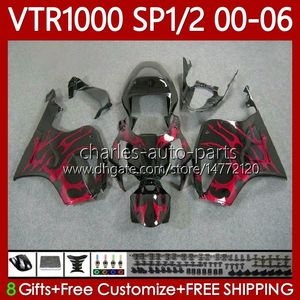 Honda VTR RTV 1000 VTR1000 2000 2001 2002 2003 04 05 06 Vücut 123NO.199 RC51 SP1 RTV1000 00-06 SP2 VTR-1000 00 01 02 03 2004 2005 2006 Karoser Kırmızı Alevler