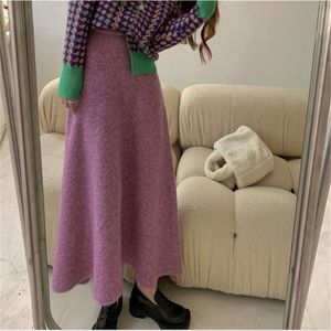 Sweet Pink Vintage Japanese Skirt Women Knit High Waist A Line Soft Casual Elegant Skirts sweater Autumn Winter Fashion Saia 220317