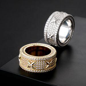 Hip Hop Rapper Ring Män Kvinnor 14K Guldplätering Ringar för Man Fashion Hiphop Silver Ring Bling 3A Cubic Zirconia Stone Mäns Smycken