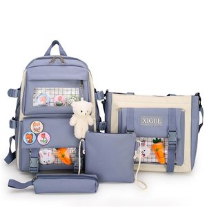 Kawaii Women Backpack Cartoon Student Girl School Bag Multi-piece set Female Backpack Cute High Capacity School Bags For Girls 220425