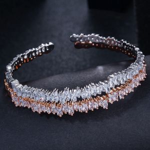 3A Cubic Zirconia Cuff Bracelets Opening Adjustable bracelet Luxury Fashion Copper Rose Gold Silver Irregularity Bracelet designer jewelry For Women Friend Gift