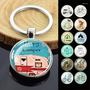 Keychains Esspoc Anime Bus Bike Bicycle Keychain dobra lados Cabochon de vidro para mulheres Acessórias da moda de joias por atacado Fred22