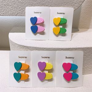 1 Pair New Children's Simple Cute Colorful Love Duckbill Clip Headdress Korean Fashion Sweet Girl Hairpins Hair Accessories