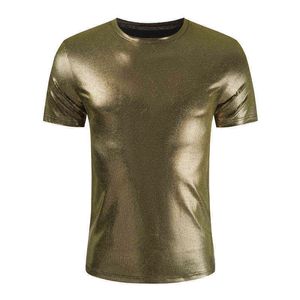 Lśniące złoto powlekane metalowy klub nocny noszenie T Shirt Men 2022 Brand Disco Party Scena PROM TSHIRTS Men Tree Tee Shirt Homme L220704