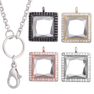 Anhänger Halsketten 5 teile/los Legierung Quadrat Strass Speicher Konvexen Glas Lebende Schwimmende Medaillon Für Charms Kette Schmuck Anhänger