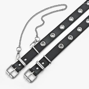 Belts Women's Leisure Belt Punk Style Full Hole Black Chain Decorative Air Eye Needle Buckle BeltBelts Smal22