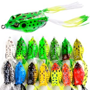 15pcset Frog Soft Lure Tube Bait Plastic Fishing Lure with Fishing Hooks Topwater Ray Frog Artificial 3D Eyes Fishing Lures Set 220523