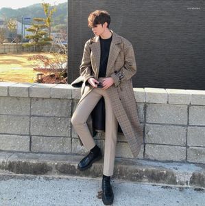 Männer Trenchcoats 2012 Koreanischen Stil Männer Plaid Lange Zweireiher Gürtel Oversize Lose Duster Mantel Oberbekleidung Größe M-2XL Viol22