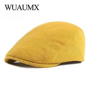 wuaumx春秋のベレー帽子帽子編みバイザーキャップカジュアルファッション女性ベレットソリッドイエローブルーピークフラットハットダックマウスハットJ220722
