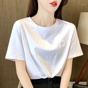 Beyaz Kısa Kollu Tişörtler Kadın 2022 Gevşek Yuvarlak Yaka Bir Yarım Kollu Siyah Ceket Bayan T-Shirt içinde Çizgisiz Üst Giysi Render