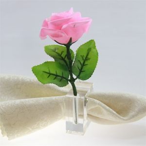 clear square acrylic napkin ring with flower vase flower vase napkin holder 201123