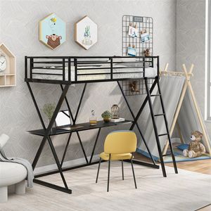 Wholesale twin bed frame for sale - Group buy US Stock Twin Loft Bed Desk Bedroom Furniture with Ladder Guardrails X Shaped Frame Black324Y