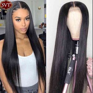 SVT 180% Indian 4X4 Straight Lace Closure Human Hair Wig Bone Frontal PrePlucked Hairline For Black Women 220609