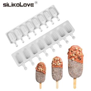 SILIKOLOVE 8 Cavity Ice Cream Mold Popsicle Silicone Molds DIY Homemade Fruit Juice Dessert Ice Pop Lolly Tray Mould T200703