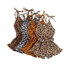 Pudcoco Fast Shipping 4 Colors Infant Baby Girls Leopard Rompers Overalls Sleeveless Button Jumpsuits Outfits Summer G220521