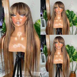 Highlight Natural Brown Human Hair Glueless Machine Made Fake Scalp Silk Top Wigs for Women 180 Density Indian Remy Hairs Wigs