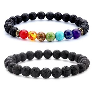 البيع بالجملة Mix7 Chakras Stone Lava Rock Diffuser Bracelet مرنة اليوغا حبات للنساء الرجال 8 مم حجر الحجر السحر المجوهرات