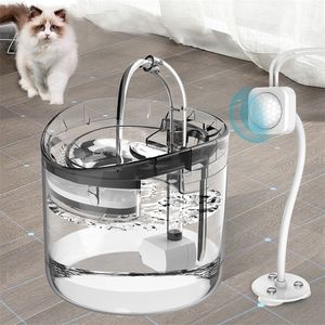 Intelligent kattvatten fontän med kran hund dispenser transparent drinker husdjur dricka filter feeder rörelse sensor 220323