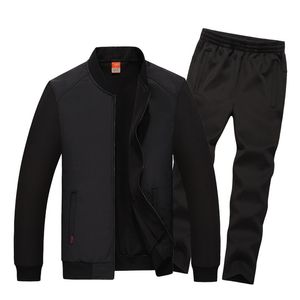 Autunno Nuovi uomini Tute Tinta unita Abbigliamento sportivo Set da uomo Giacca con cerniera Pantaloni Tuta casual Uomo 2 pezzi Set Nero Navy 210412