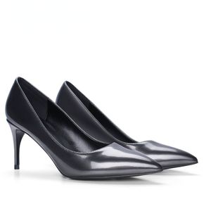 Classic luxury Designer Wruchee working shoes woman big size high-heels shiny grey color heels 8cm