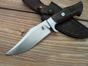 High-End Bowie Blade Survival Gerades Messer DC53 Satinklingen Leinenholzgriff mit Lederscheide reine Handarbeit