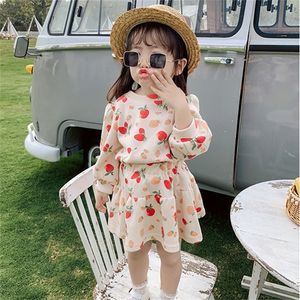 Girls Casual Clothes Sets Autumn Spring Kids Cartoon Strawberry Sweater Skirt 2 Piece 3-7 Years Children Cute Costumes 220425