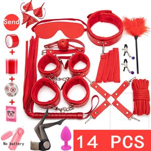 Boutique sexyy LeatherBDSM Kit Peluche Bondage Set Manette Giochi Frusta Bavaglio Morsetti per capezzoli Giocattoli sexy Per coppie Accessori esotici