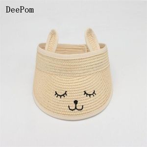 DeePom Children Straw Hat Summer Hats For Baby Girl Boy Kids Sunshade Sun Visor Empty Top Lovely Cartoon Floppy Sun Hat Beach 220514