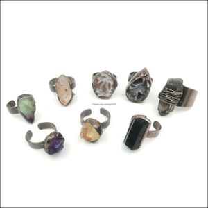 Anello solitario Anelli Gioielli Stile retrò Pietra preziosa Ottone rosso antico placcato con dimensioni Tormalina nera Ametista Agata Cristallo Pietra fluorite