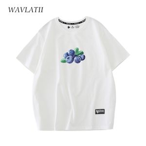 Wavlatii kvinnor vit bomull t-shirts kvinnlig blåbär tryckt casual rosa sommar kort hylsa tee tops wt2206 220511