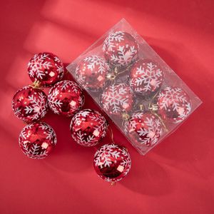 6pcs Christmas Decorative Flowers Ornaments Red Pendant Kits Navidad Ball Electroplating Style Artificial Home Party Festival Decor Hanging Balls