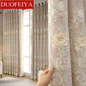 Curtain & Drapes European Luxury Embroidered Embossed Tulle High-end Imitation Satin Curtains For Living Room BedroomCurtain