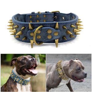 Hundehalsbänder, Leinen, robustes und robustes Halsband, bequem zu verbreitern, für extra große Hunde, verhindern Biss, scharfes, mit Stacheln versehenes Schäferhalsband aus Leder für Hunde