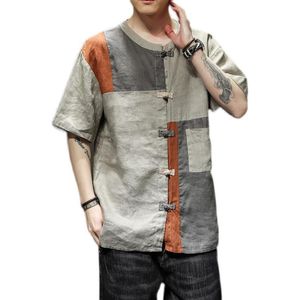 Camisa de linho de roupas étnicas Camisa de manga curta masculina Marca de moda chinesa Tang Tang Sentir, sentimento de algodão roupas de algodão