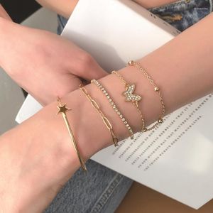 Link Chain Find Me 5 Pieces/Set Fashion Simple Inlaid Zircon Alloy Star Butterfly Bracelet For Women Jewelry Rodn22
