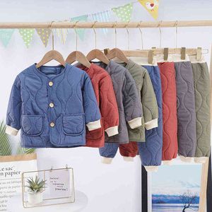 Herbst Winter Neue Baby Jungen Und Mädchen Sets Unten Stepp Jacke Anzug Baby Liner Mädchen Dick Wattierte Jacke Hosen 2 stück Kinder Anzug J220718