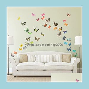 Naklejki ścienne Dekor Decor Garden LL Butterfly 3D Fashion Decoration Pvc Zdejmowane wysokiej jakości Wallstickers Wll41 Dhwkp