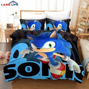 Desenho animado 3d Sonic Bedding Conjunto de colcha de colcha decoração de quarto de casa queen king size de edredão de edredão para crianças bebês presentes