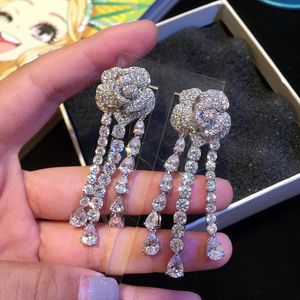 Stud Silver Color Flower Earrings Sweet Temperament Long Tassel Water Drop smycken Fashion For Women Vintage Korean Geometric