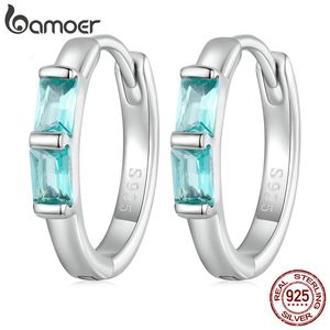 Hoop Huggie 925 Sterling Silver Light Green Square Zircon Ear Buckles Simple Fashion Hoop Earrings for Women Birthday Gift BSE740 230206