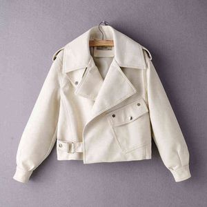 moda gündelik kadın pu deri ceketler 2020 bahar zarif beyaz bayanlar katlar streewear puflu manşon dişi ceket kızlar ceket l220728