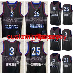 Professionell Ankomst Joel 21 Emiid Ben 25 Simmons Allen 3 Iverson Jersey Black New City 17 Rd Basket Man Edition Stitched T Shirts